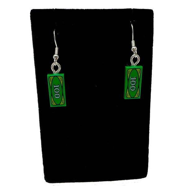 B3 Customs® $100 Bill Earrings made from LEGO Bricks